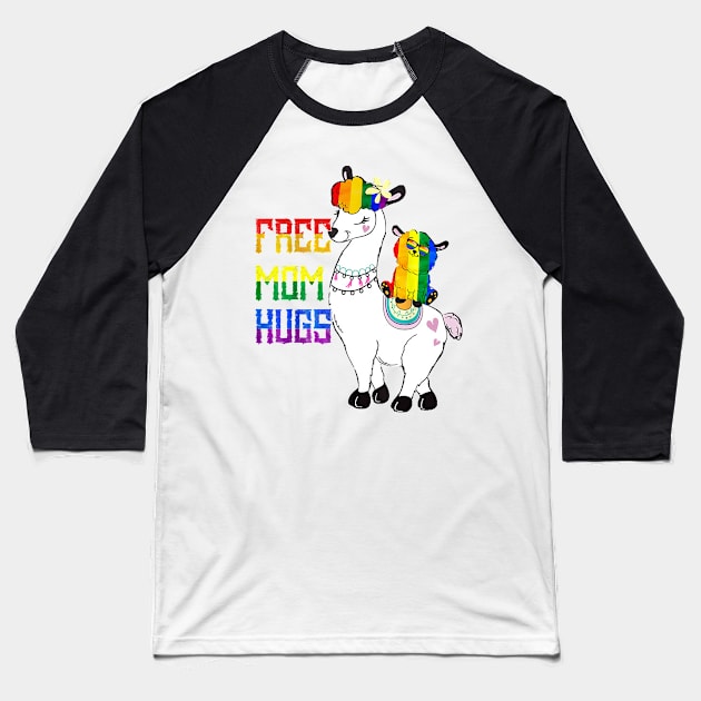 Free Mom Hugs LGBT Llama Mama Pride Shirt Rainbow Baseball T-Shirt by AttieParetti87